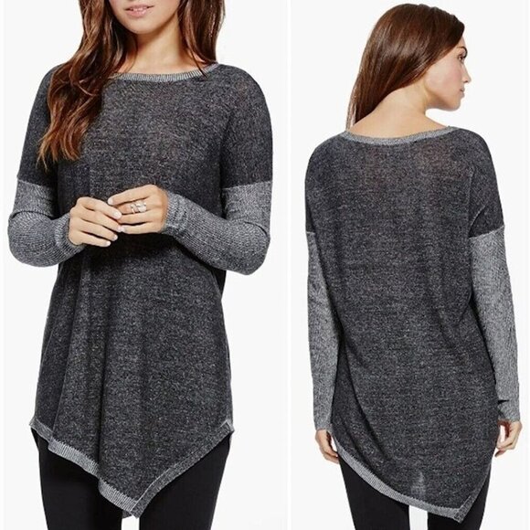 Two By Vince Camuto Gray Color Block Asymmetrical Hem Knit Sweater Top Size L - Picture 1 of 8